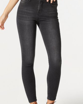  Trendy Mid Waist Zipper Fly Dark Grey Denim Pants