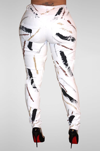  denim Print Button Fly Mid Regular Pants Jeans