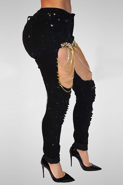  denim Solid Button Fly High Regular Pants Jeans