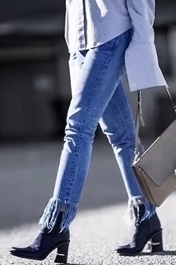  denim Solid Zipper Fly High Regular Pants Jeans