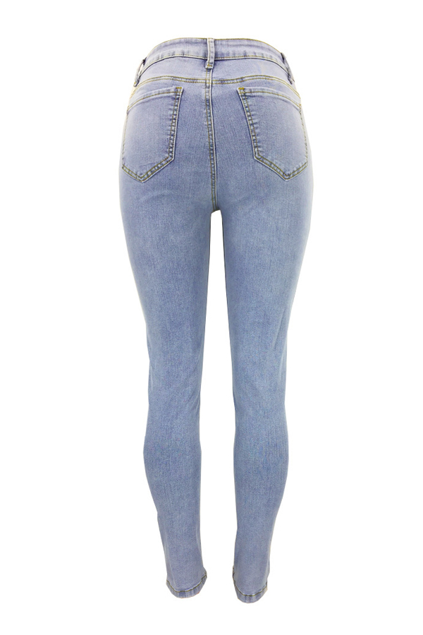  denim Solid Zipper Fly High Regular Pants Jeans