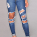 Fashion High Waist Broken Holes Blue Cotton Blend Skinny Jeans