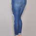 Fashion High Waist Broken Holes Blue Cotton Blend Skinny Jeans