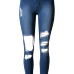 Fashion High Waist Broken Holes Blue Cotton Blend Skinny Jeans
