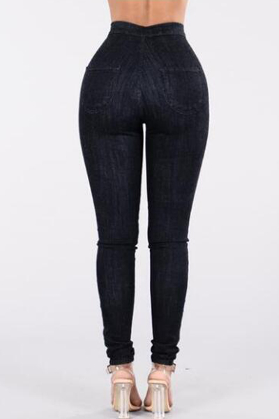 Stylish High Waist Black Denim Skinny Pants