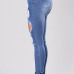 Stylish High Waist Broken Holes Blue Cotton Skinny Pants Stylish High Waist Broken Holes Blue Cotton Skinny Pants