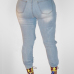Stylish High Waist Broken Holes Light Blue Denim Pants Stylish High Waist Broken Holes Light Blue Denim Pants