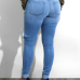 Trendy Mid Waist Broken Holes Blue Denim Pants Trendy Mid Waist Broken Holes Blue Denim Pants
