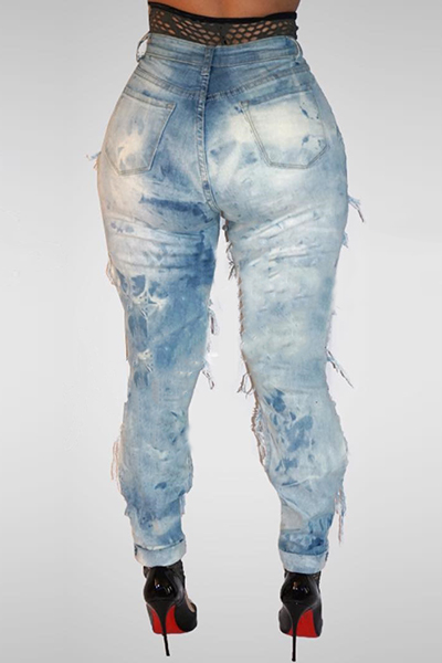 denim Solid Button Fly High Regular Pants Jeans