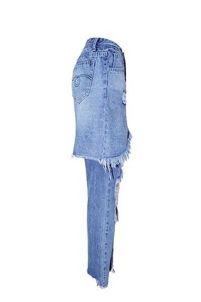 denim Solid Zipper Fly Mid Regular Capris Jeans