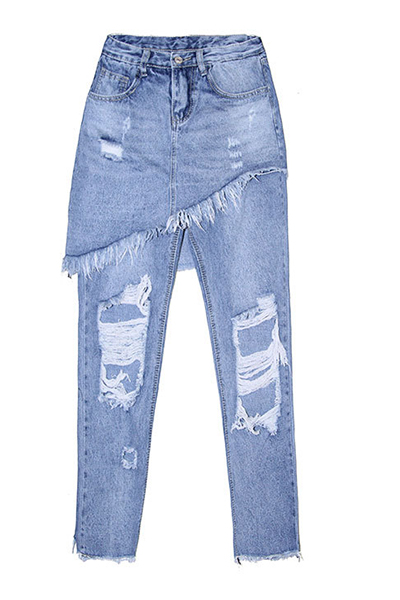 denim Solid Zipper Fly Mid Regular Capris Jeans