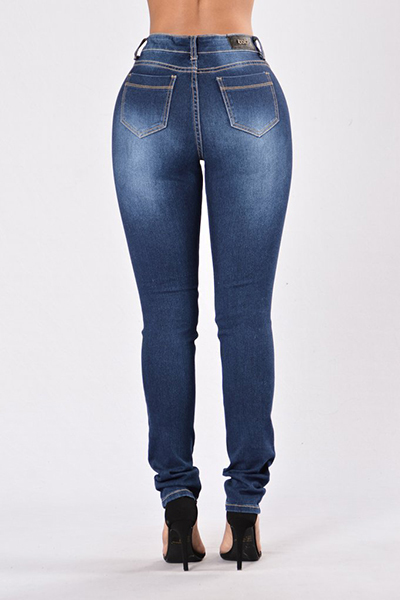denim Solid Zipper Fly Mid Regular Pants Jeans