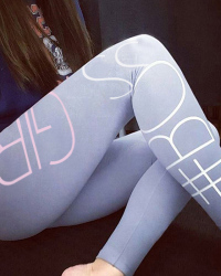  Euramerican High Waist Letters Design Light Grey Cotton Blends Leggings