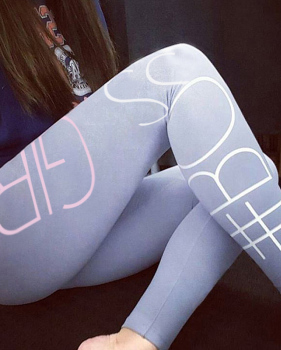  Euramerican High Waist Letters Design Light Grey Cotton Blends Leggings