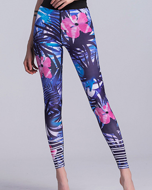 Euramerican High Waist Printed Blue Polyester Leggings Euramerican High Waist Printed Blue Polyester Leggings
