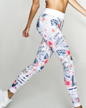  Euramerican High Waist Printed White Polyester Leggings