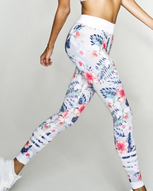 Euramerican High Waist Printed White Polyester Leggings Euramerican High Waist Printed White Polyester Leggings