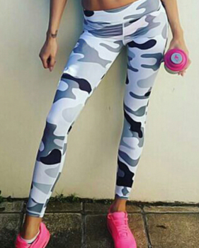  Euramerican Mid Waist Camouflage Printing Grey Blending Leggings