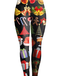  Euramerican Mid Waist Christmas Printed Black Polyester Leggings