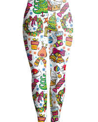  Euramerican Mid Waist Christmas Printed White Polyester Leggings