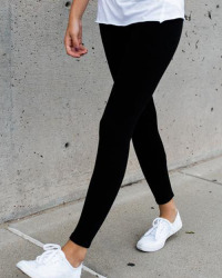  Leisure Elastic Waist Black Cotton Blends Leggings