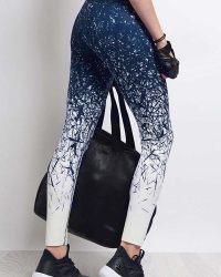  Leisure Elastic Waist Printed Blue Polyester Leggings