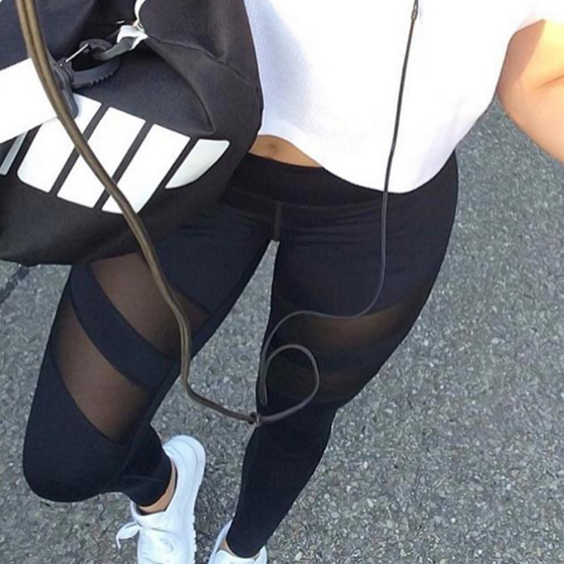  Trendy High Waist See-Through Black Polyester Leggings