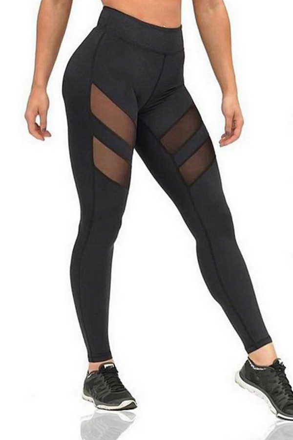  Trendy High Waist See-Through Black Polyester Leggings