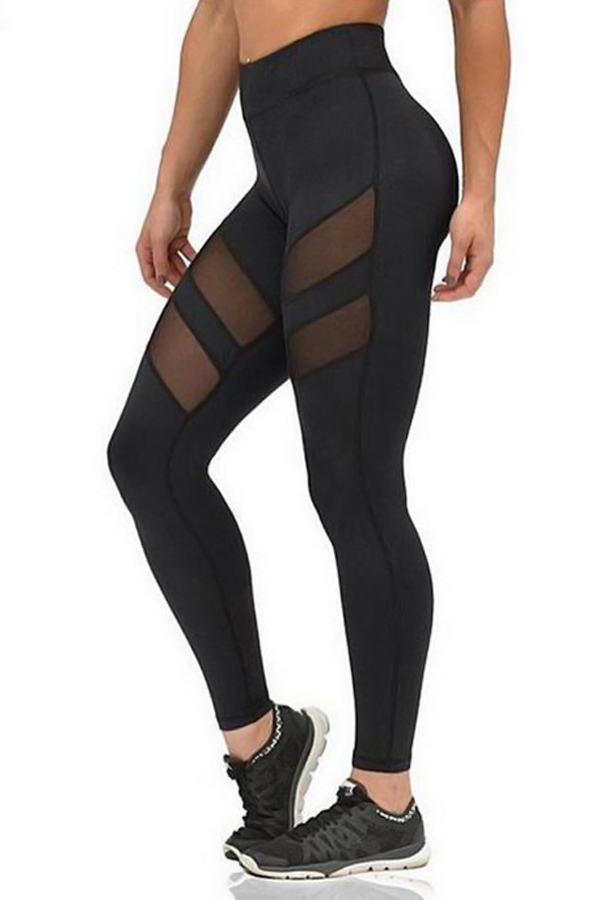  Trendy High Waist See-Through Black Polyester Leggings