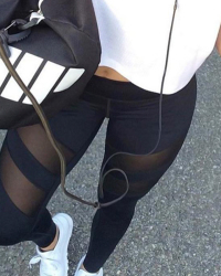  Trendy High Waist See-Through Black Polyester Leggings