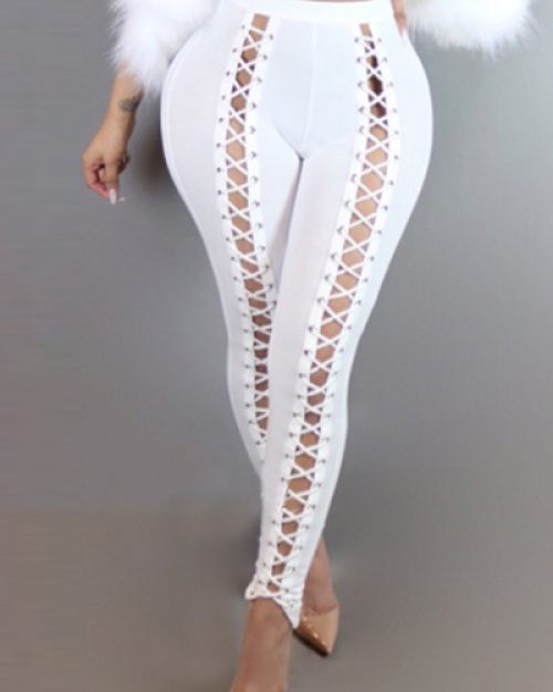 Sexy High Waist Hollow-out White Polyester Leggings Sexy High Waist Hollow-out White Polyester Leggings