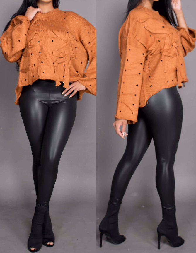  Euramerican High Elastic Waist Black Leather Pants