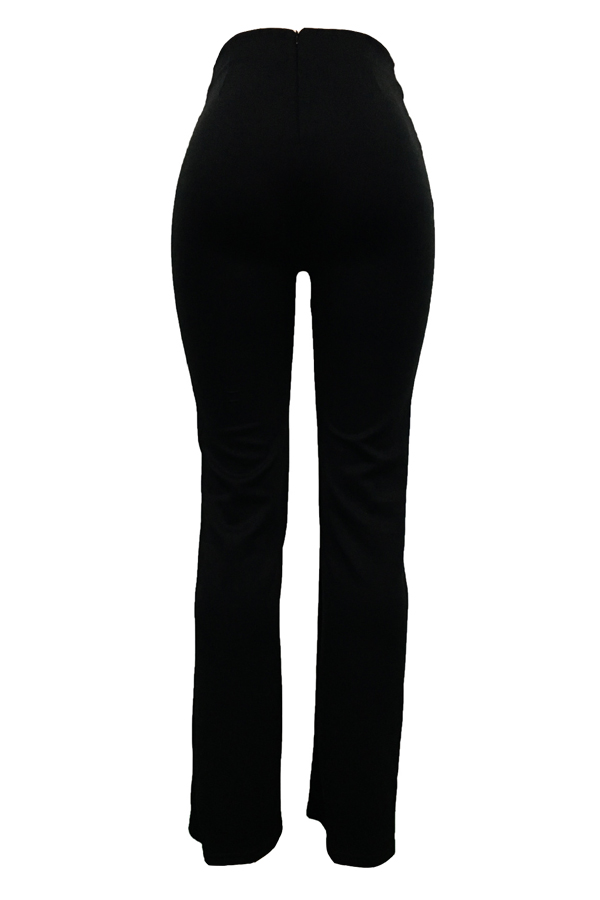  Euramerican High Waist Button Decorative Black Polyester Pants
