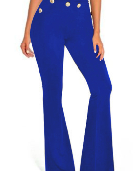  Euramerican High Waist Button Decorative Blue Polyester Pants
