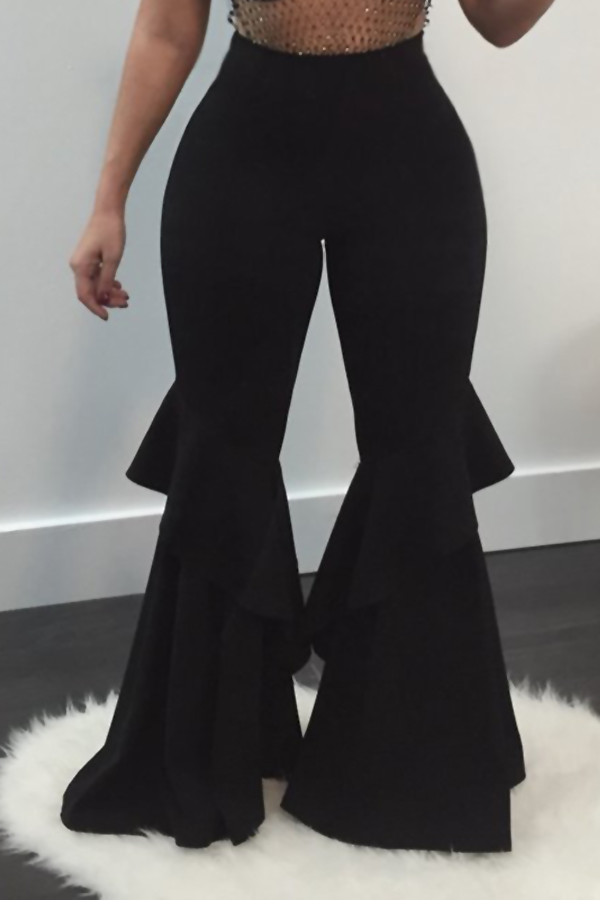  Euramerican High Waist Falbala Design Black Qmilch Pants