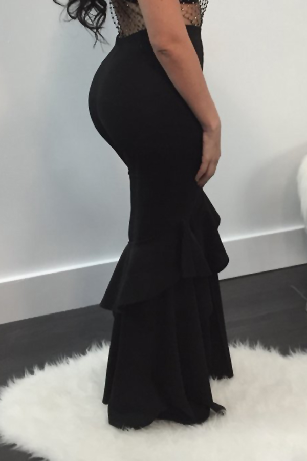  Euramerican High Waist Falbala Design Black Qmilch Pants