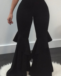  Euramerican High Waist Falbala Design Black Qmilch Pants