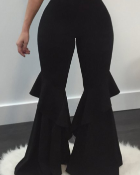  Euramerican High Waist Falbala Design Black Qmilch Pants