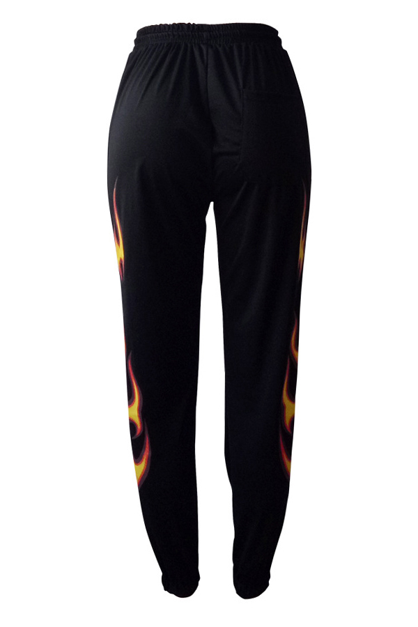  Euramerican High Waist Offset Printing Design Black Twilled Satin Pants