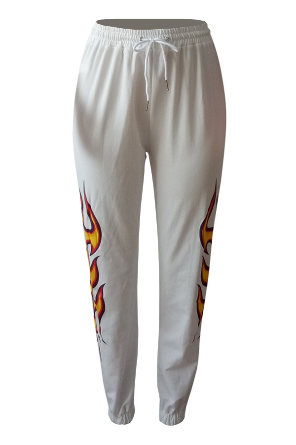  Euramerican High Waist Offset Printing Design White Twilled Satin Pants