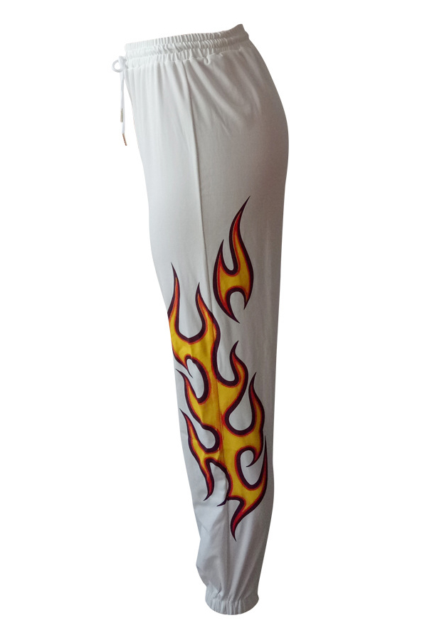  Euramerican High Waist Offset Printing Design White Twilled Satin Pants