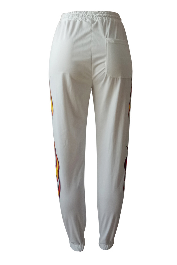  Euramerican High Waist Offset Printing Design White Twilled Satin Pants