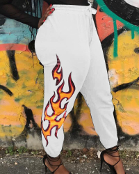  Euramerican High Waist Offset Printing Design White Twilled Satin Pants