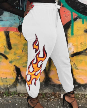 Euramerican High Waist Offset Printing Design White Twilled Satin Pants