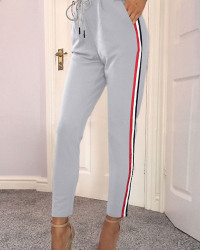  Euramerican High Waist Striped Patchwork Grey Polyester Pants