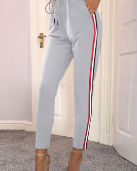  Euramerican High Waist Striped Patchwork Grey Polyester Pants
