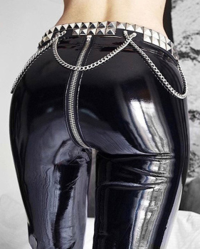  Euramerican High Waist Zipper Design Black Leather Pants(Without Accessories)