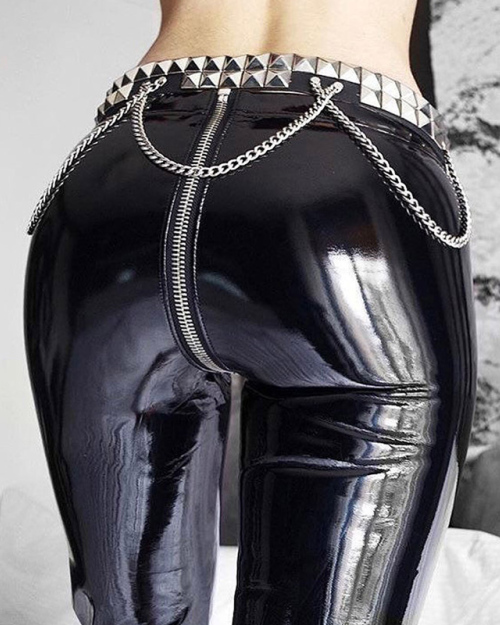 Euramerican High Waist Zipper Design Black Leather Pants(Without Accessories) Euramerican High Waist Zipper Design Black Leather Pants(Without Accessories)