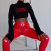 Euramerican High Waist Zipper Design Red Leather Pants Euramerican High Waist Zipper Design Red Leather Pants
