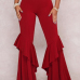 Euramerican Mid Waist Falbala Design Red Polyester Wide Leg Pants Euramerican Mid Waist Falbala Design Red Polyester Wide Leg Pants